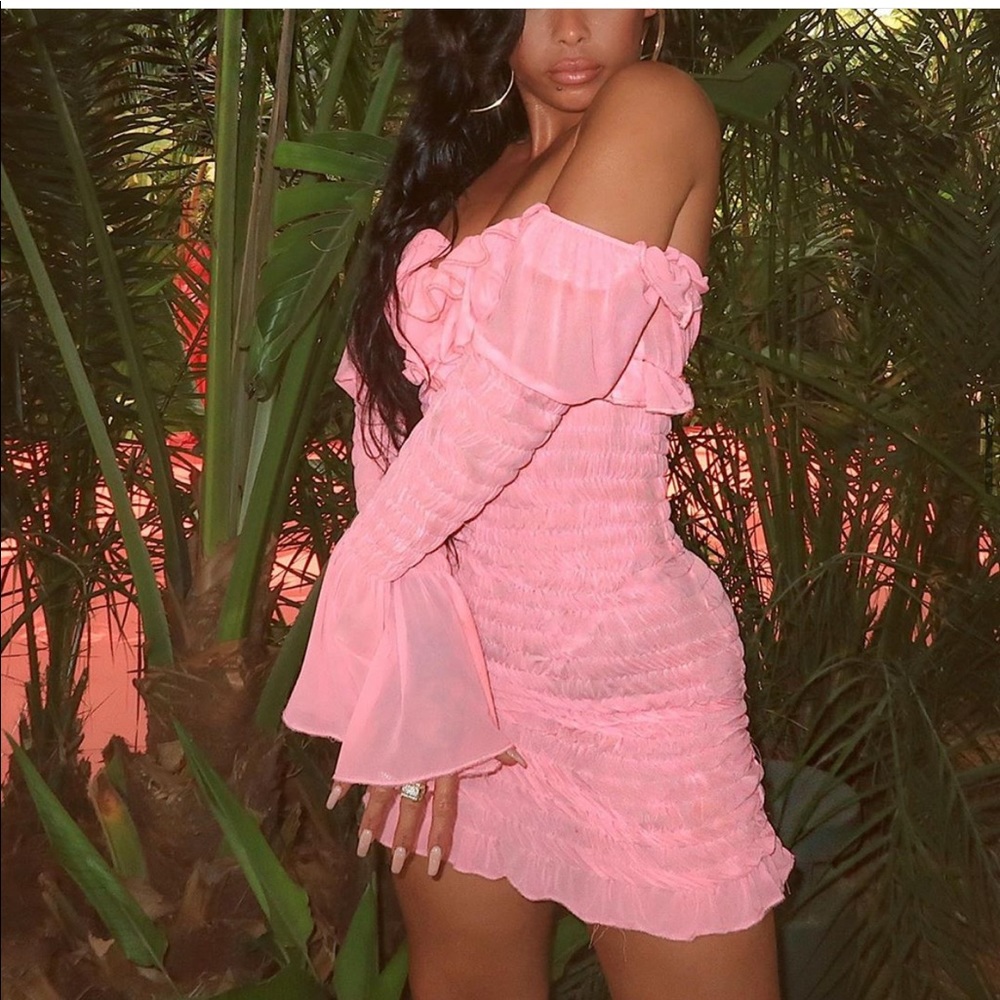The K Label Ruched Mesh Mini Dress